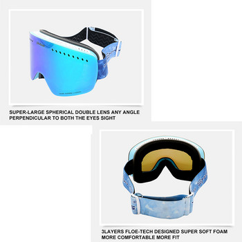Ски очила UV400 Големи ски очила Каране на ски Двуслойни лещи против замъгляване Сноуборд Мъже Жени Снежен планински ветроустойчиви очила