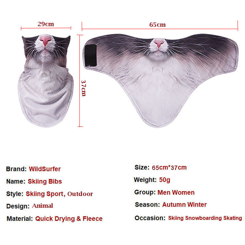 3D gyvūnų žiemos vilnos slidžių šalikas dviratininkams veido kaukė snieglenčių juosta galvos apdangalas Kaklo šildytuvas trikampis dviratis sustorėjęs seilinukai kepuraitės