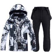 Vyriškos slidinėjimo striukės ir kelnių komplektas, atsparus vėjui, vandeniui, šiltai marginta slidinėjimo striukė Vyriška žiemos lauko striukė sniego striukė + kelnės