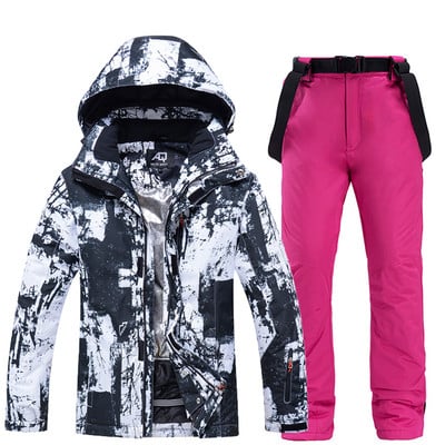 Vyriškos slidinėjimo striukės ir kelnių komplektas, atsparus vėjui, vandeniui, šiltai marginta slidinėjimo striukė Vyriška žiemos lauko striukė sniego striukė + kelnės