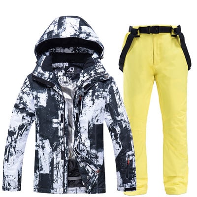 Vyriškos slidinėjimo striukės ir kelnių komplektas, atsparus vėjui, vandeniui, šiltai marginta slidinėjimo striukė Vyriška žiemos lauko striukė sniego striukė + kelnės
