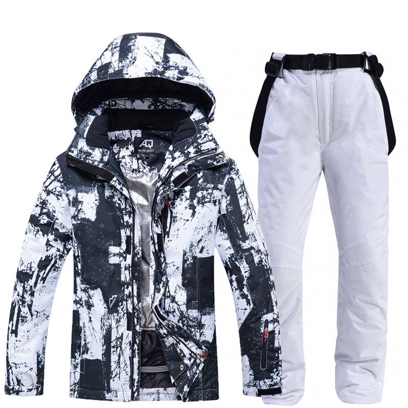 Vyriškos slidinėjimo striukės ir kelnių komplektas, atsparus vėjui, vandeniui, šiltai marginta slidinėjimo striukė Vyriška žiemos lauko striukė sniego striukė + kelnės