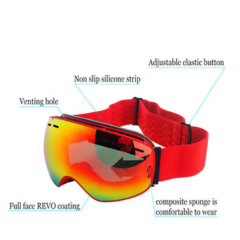 Γυαλιά σκι Αντιθαμβωτικά Γυαλιά διπλής επίστρωσης με πολωμένους φακούς Γυναικείες άντρες για σκι UV400 Γυαλιά Snowboard Ανδρικά αντιανεμικά χειμερινά γυαλιά