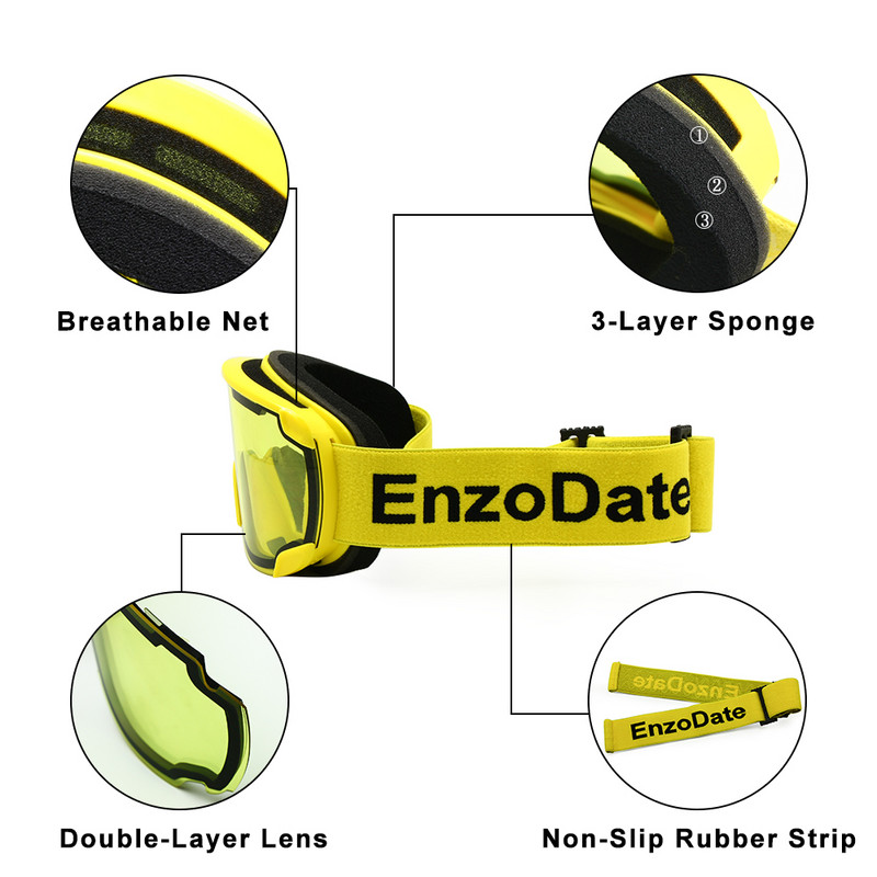 Ochelari de zăpadă EnzoDate cu lentilă duală Anit Fog Protecție UV Vizor sporturi de iarnă Ochelari de soare pentru snowboard
