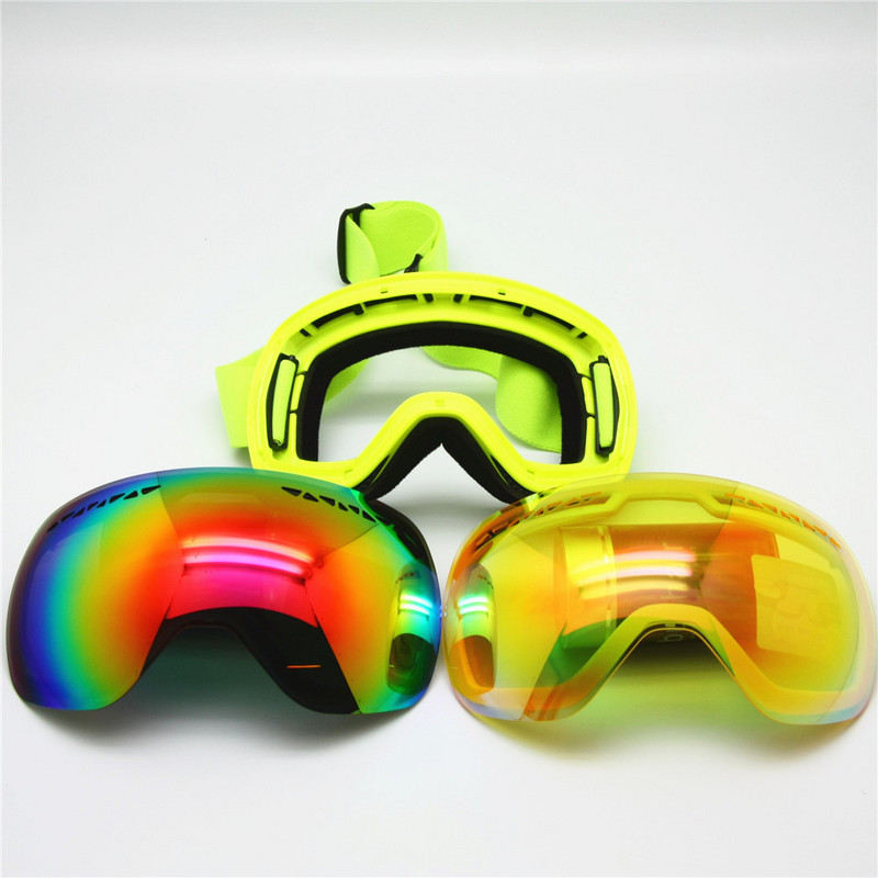 Slidinėjimo akiniai su perjungiamu lęšiu saulėtą ir debesuotą dieną, vyriški dideli sferiniai snieglenčių akiniai, 2 lęšiai slidinėjimo akiniai