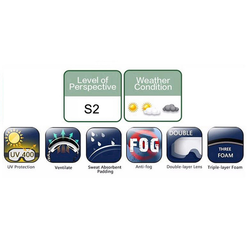 Slidinėjimo akiniai su perjungiamu lęšiu saulėtą ir debesuotą dieną, vyriški dideli sferiniai snieglenčių akiniai, 2 lęšiai slidinėjimo akiniai
