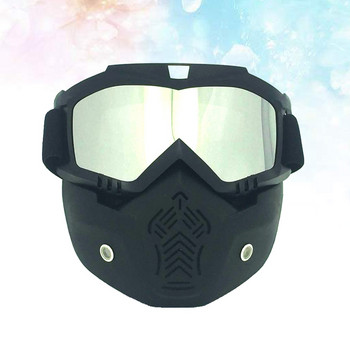 Зимни очила за сняг Ски Сноуборд Моторна шейна Маска за лице Слънчеви очила Ски маска (матова черна рамка и очила със сребърно покритие)