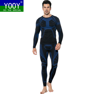 YOOY Men`s Ski Thermal Underwear Sets Sports Quick Dry Functional Compression Tracksuit Fitness Tight Shirts Jackets Sport Suits