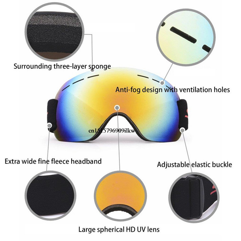 UV400 vieno sluoksnio slidinėjimo akiniai nuo rasojimo, dideli slidinėjimo akiniai, apsaugantys slidinėjimo žieminius sniego snieglenčių akinius vyrams, moterims