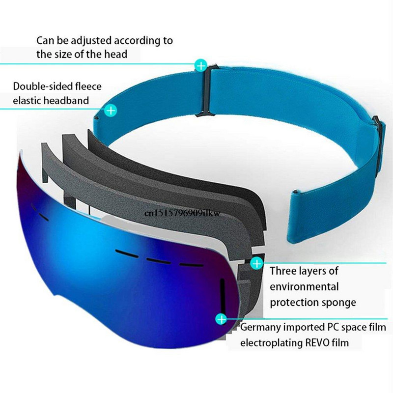 UV400 vieno sluoksnio slidinėjimo akiniai nuo rasojimo, dideli slidinėjimo akiniai, apsaugantys slidinėjimo žieminius sniego snieglenčių akinius vyrams, moterims
