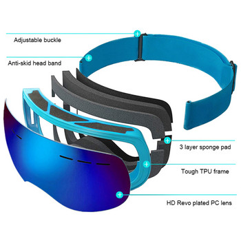 Мъже Жени Ски очила против замъгляване Зима на открито UV защита Ски очила Спортни ветроустойчиви Сноуборд Моторни шейни Очила Маска