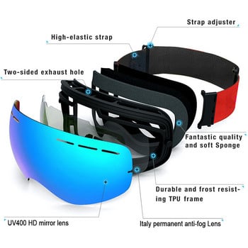 Мъже, жени UV400 ветроустойчиви ски очила, зимни против замъгляване, против отблясъци, ски очила, спорт на открито, сноуборд, моторни шейни, очила