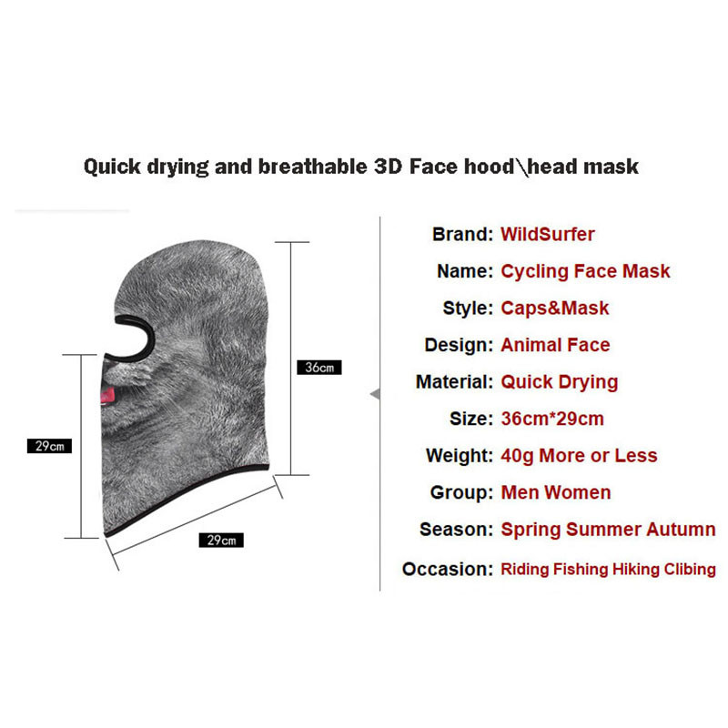 Motociklo 3D Animal Balaclava vėjui atsparus veido skydas Šalmas variklio gaubtas viso veido kaukė muzikos festivaliams, reivoms, slidinėjimui, Helovinui