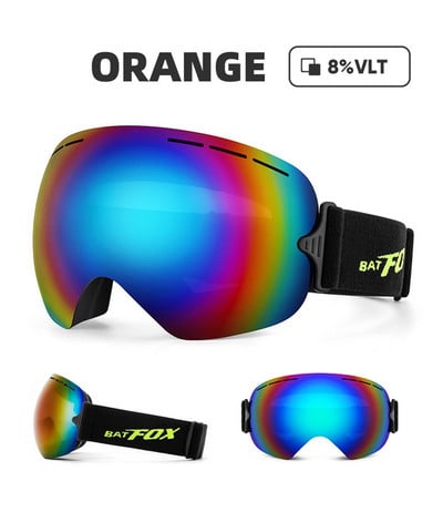 Dvisluoksniai didelio vaizdo slidinėjimo akiniai su reguliuojamu veidrodiniu diržu, cilindriniai, nerasojantys akiniai, itin lengvi kaukė artimiesiems