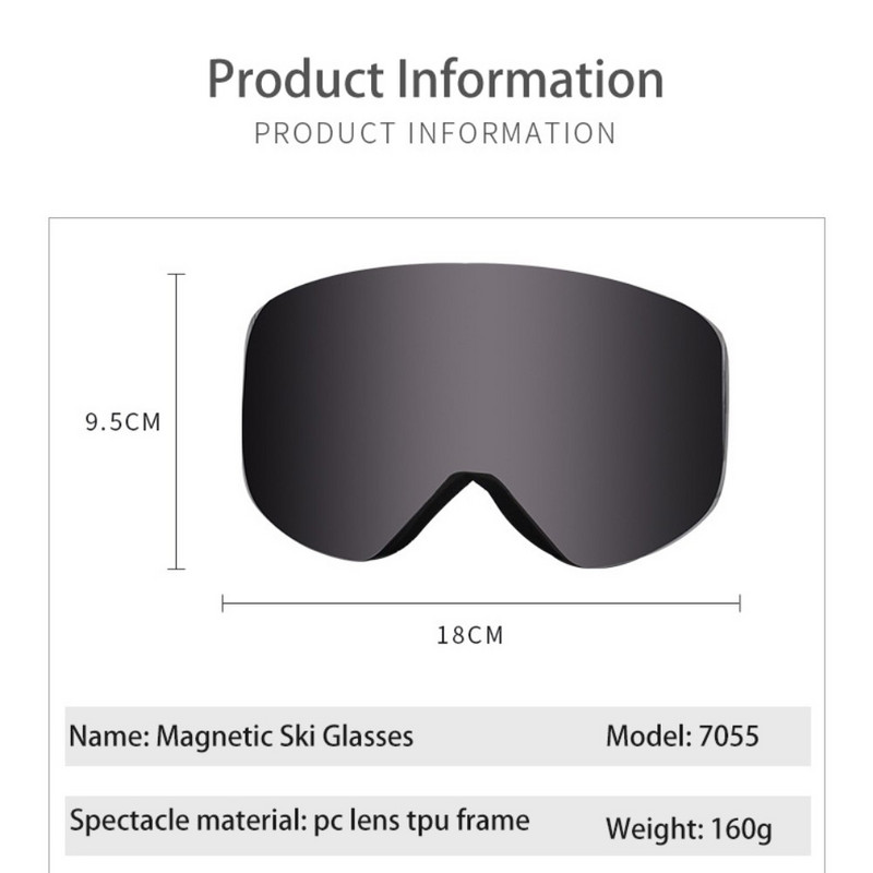 Žieminiai lauko slidinėjimo akiniai itin lengvi minkšti slidinėjimo akinių kaukė suaugusiems TPU dvisluoksniams slidinėjimo akiniams su reguliuojamu veidrodiniu diržu