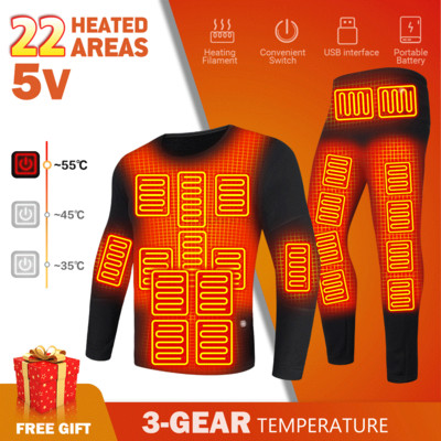 Heating Thermal Underwear Men Winter Warm Clothes Women Electric Heating Jacket Cotton Pants Cycling Jacket Autumn Pants Set