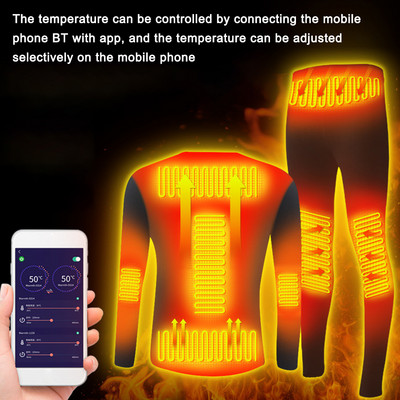 Winter Heating Underwear Set USB Battery Powered Heated Thermal Tops Pants Smart Phone Control Temperature Motorcycle Jacket