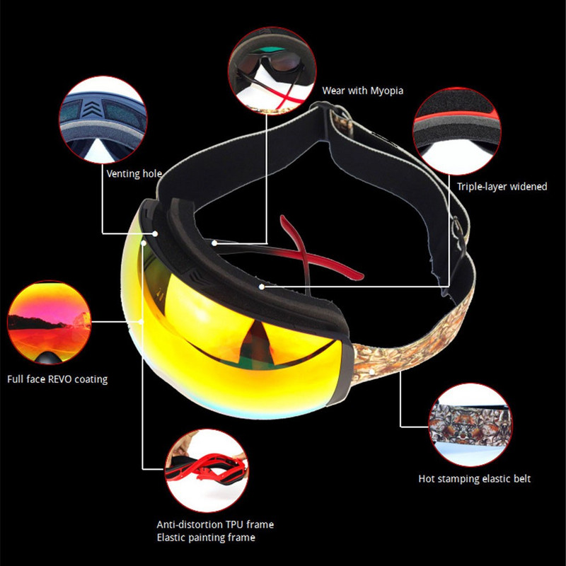 Lauko slidinėjimo akiniai vyrams ir moterims Dviejų sluoksnių nuolatinė UV400 apsauga nuo rasojimo slidinėjimo akiniai spalvoti veidrodiniai jojimo kaukė