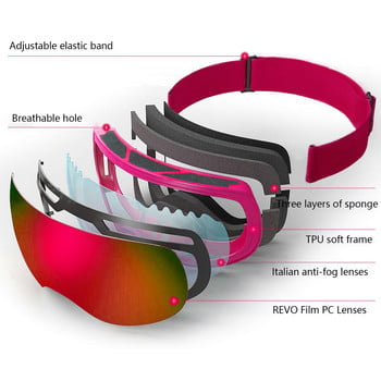 ROBESBON Ски очила Двуслойни против замъгляване UV400 непорести лещи REVO покритие Мъже Жени Снежни очила Спорт на открито Ски
