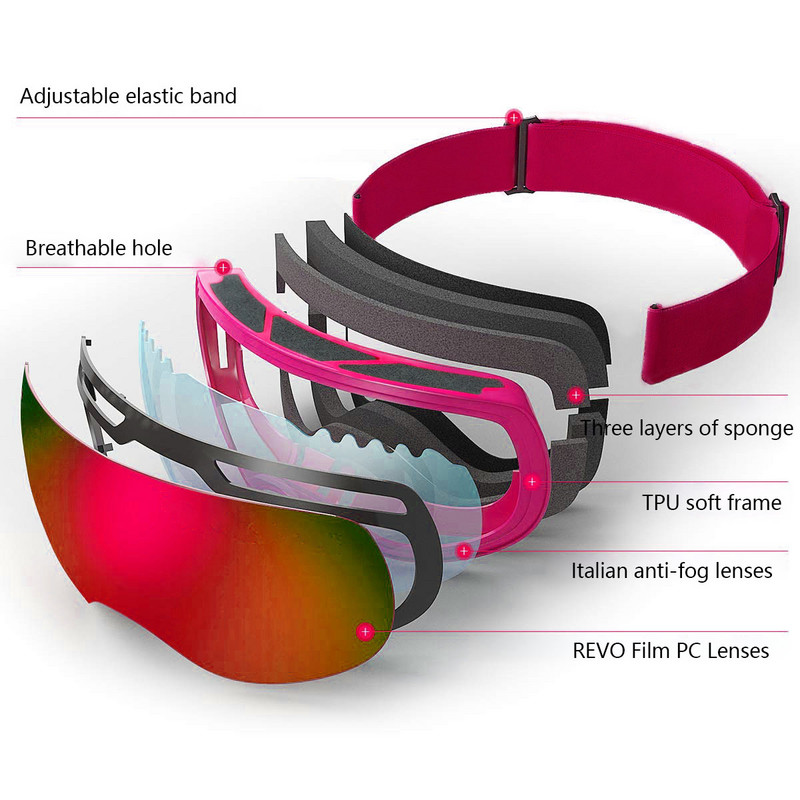 ROBESBON slidinėjimo akiniai Dvisluoksniai nuo rasojimo UV400 neakytas lęšis REVO danga Vyriški Moteriški sniego akiniai Lauko Sportas Slidinėjimas