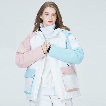 2022 Χειμερινό νέο γυναικείο κοστούμι σκι για εξωτερικούς χώρους Σνόουμπορντ μπουφάν με κουκούλα με ραφή μπουφάν Παχύ ζεστά ρούχα σκι Αδιάβροχη μπλούζα