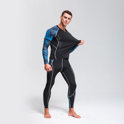 Vyriškų slidinėjimo apatinių komplektas Thermal Base Layer Vyrų treniruočių drabužių rinkinys Sportinis kompresinis ilgomis rankovėmis marškiniai MMA rashgard rinkinys 4XL