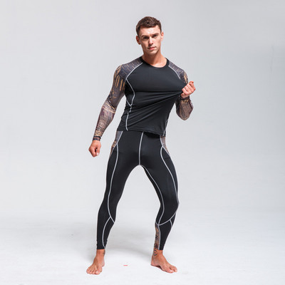 Vyriškų slidinėjimo apatinių komplektas Thermal Base Layer Vyrų treniruočių drabužių rinkinys Sportinis kompresinis ilgomis rankovėmis marškiniai MMA rashgard rinkinys 4XL