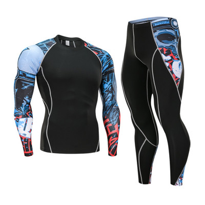 Greitai džiūstantis Perspiration Bėgimo rinkinys Vyriškas kompresinis sportinis apranga Fitness MMA rashgard Vyriškas slidinėjimo terminis apatinis sportinis kostiumas