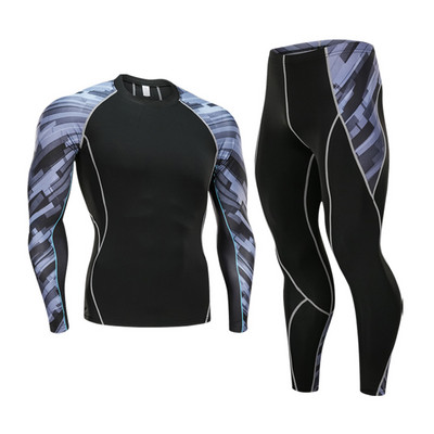 Greitai džiūstantis Perspiration Bėgimo rinkinys Vyriškas kompresinis sportinis apranga Fitness MMA rashgard Vyriškas slidinėjimo terminis apatinis sportinis kostiumas