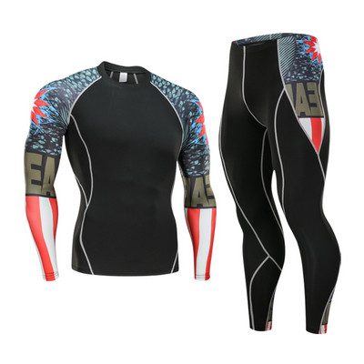 Greitai džiūstantis Perspiration Bėgimo rinkinys Vyriškas kompresinis sportinis apranga Fitness MMA rashgard Vyriškas slidinėjimo terminis apatinis sportinis kostiumas