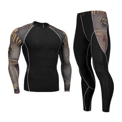 Greitai džiūstantis Perspiration Bėgimo rinkinys Vyriškas kompresinis sportinis apranga Fitness MMA rashgard Vyriškas slidinėjimo terminis apatinis sportinis kostiumas