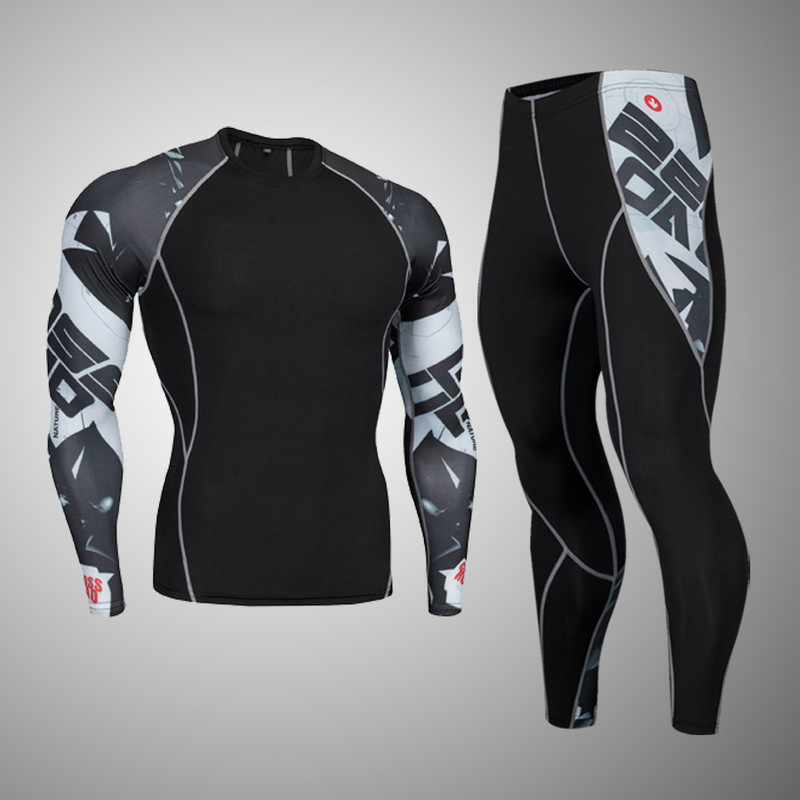 Greitai džiūstantis Perspiration Bėgimo rinkinys Vyriškas kompresinis sportinis apranga Fitness MMA rashgard Vyriškas slidinėjimo terminis apatinis sportinis kostiumas