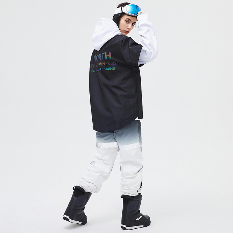 2021 m. naujas moteriškas slidinėjimo megztinis, vandeniui atsparus audinys, vienos versijos lauko snieglenčių striukė Vyriškas slidinėjimo kostiumas, atspindintis netikras dviejų dalių rinkinys