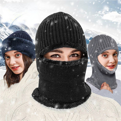 Warm Knit Beanie Hats for Women Winter Full Face Balaclava Neck Warmer Crochet Ear Protection Skullies Hat Ski Caps Bonnet