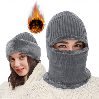 Siltas trikotāžas cepures sievietēm ziemas pilnai sejai balaclava kakla siltāks tamborējums ausu aizsardzībai Skullies cepures slēpju cepures motora pārsegs