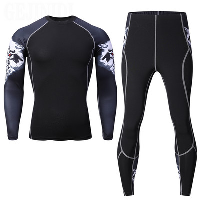 Set de lenjerie termică de iarnă Îmbrăcăminte sportivă pentru bărbați Antrenament pentru alergare Strat de bază cald Colanți de compresie Costum de jogging Sală pentru bărbați MMA
