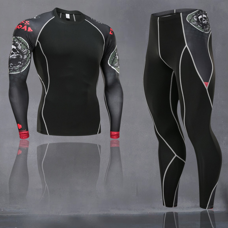 Set de lenjerie termică de iarnă Îmbrăcăminte sportivă pentru bărbați Antrenament pentru alergare Strat de bază cald Colanți de compresie Costum de jogging Sală pentru bărbați MMA