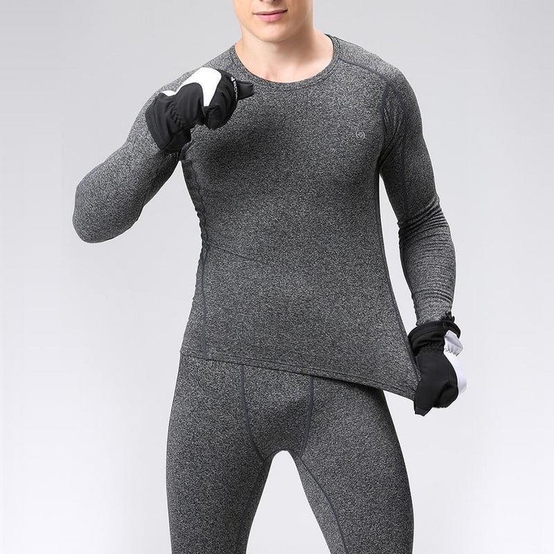 Vyriškas moteriškas terminis rinkinys su vilnos ilgomis rankovėmis viršuje ir apačioje, skirtas žiemos slidinėjimui, bėgimui dviračiu, žygiams, bėgiojimui