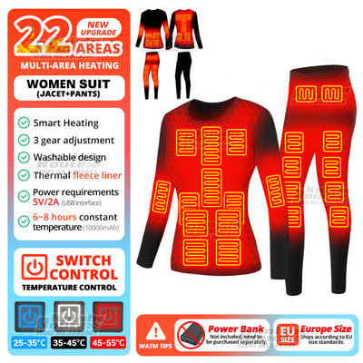 Žieminiai terminiai apatiniai šildoma striukė Vyriška USB elektrinis slidinėjimo kostiumas, savaime šildoma liemenė, moteriška šildoma apranga, vilna, ilga 2022 m.