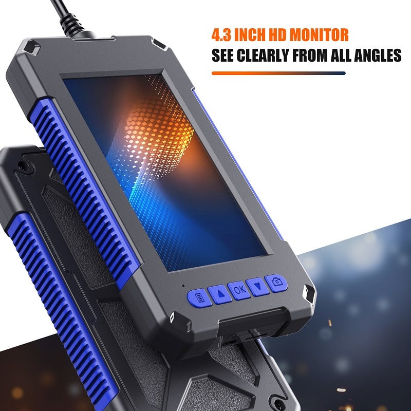Pramoninė endoskopinė kamera 4,3 colio IPS ekranas HD1080P, vieno dviejų lęšių vamzdis, automobilio tikrinimo boreskopas IP68 vandeniui atsparus LED 2600 mAh