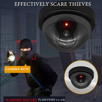 Креативна черна пластмасова куполна CCTV фиктивна камера, мигаща светодиодна фалшива камера, захранване чрез AA батерия, система за наблюдение и сигурност