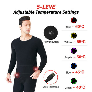 Отопляемо бельо Мъже Жени Зима Топло 24 зони Електрическо USB Отопление Комплект риза Панталони Контрол на приложението 5 настройки на температурата