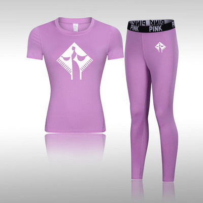 Moterų gimnastikos marškinėlių kompresinis jogos rinkinys Greitai džiūstantis moteriškas ilgomis rankovėmis + ilgos kelnės lauko sportinė apranga Fitneso sportinė apranga, skirta