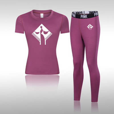 Moterų gimnastikos marškinėlių kompresinis jogos rinkinys Greitai džiūstantis moteriškas ilgomis rankovėmis + ilgos kelnės lauko sportinė apranga Fitneso sportinė apranga, skirta