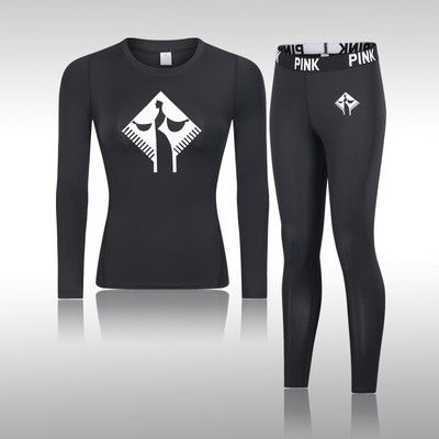 Moterų gimnastikos marškinėlių kompresinis jogos rinkinys Greitai džiūstantis moteriškas ilgomis rankovėmis + ilgos kelnės lauko sportinė apranga Fitneso sportinė apranga, skirta