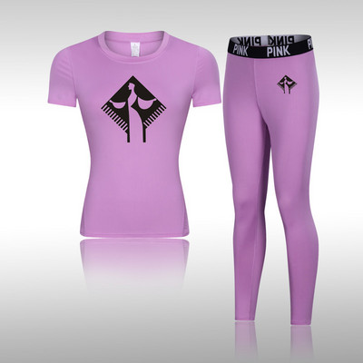 Moterų gimnastikos marškinėlių kompresinis jogos rinkinys Greitai džiūstantis moteriškas ilgomis rankovėmis + ilgos kelnės lauko sportinė apranga Fitneso sportinė apranga, skirta