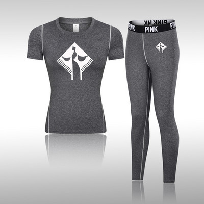 Moterų gimnastikos marškinėlių kompresinis jogos rinkinys Greitai džiūstantis moteriškas ilgomis rankovėmis + ilgos kelnės lauko sportinė apranga Fitneso sportinė apranga, skirta