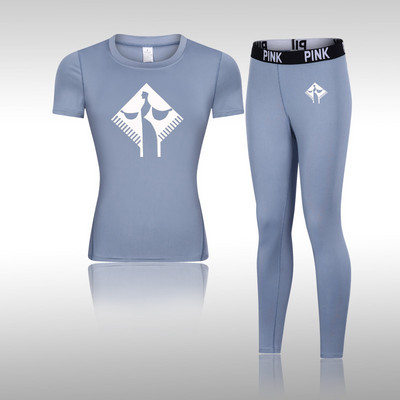 Moterų gimnastikos marškinėlių kompresinis jogos rinkinys Greitai džiūstantis moteriškas ilgomis rankovėmis + ilgos kelnės lauko sportinė apranga Fitneso sportinė apranga, skirta