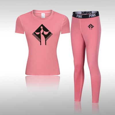 Moterų gimnastikos marškinėlių kompresinis jogos rinkinys Greitai džiūstantis moteriškas ilgomis rankovėmis + ilgos kelnės lauko sportinė apranga Fitneso sportinė apranga, skirta