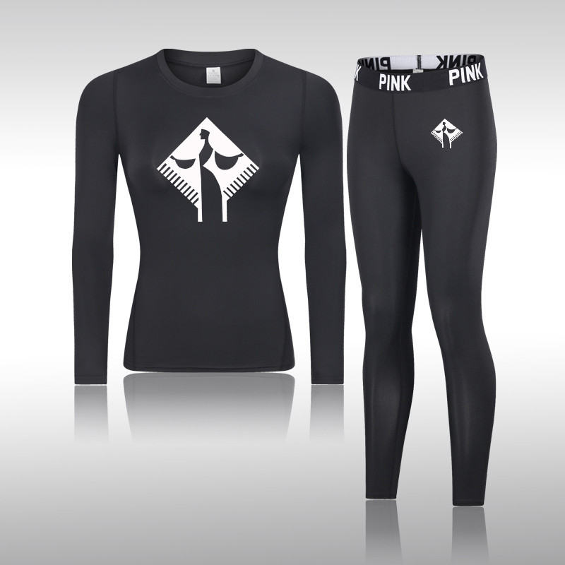 Moterų gimnastikos marškinėlių kompresinis jogos rinkinys Greitai džiūstantis moteriškas ilgomis rankovėmis + ilgos kelnės lauko sportinė apranga Fitneso sportinė apranga, skirta